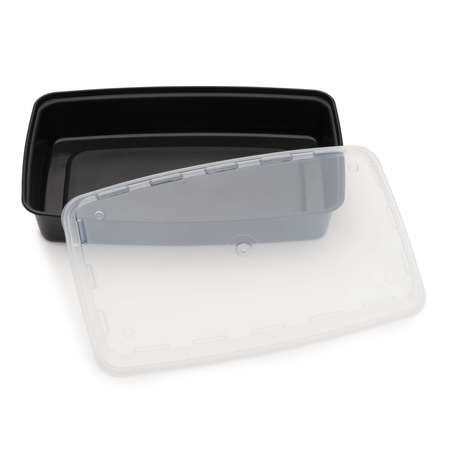 CUBEWARE Cubeware 48 oz. Rectangular Black Container With Clear Lid, PK100 CR-1147B